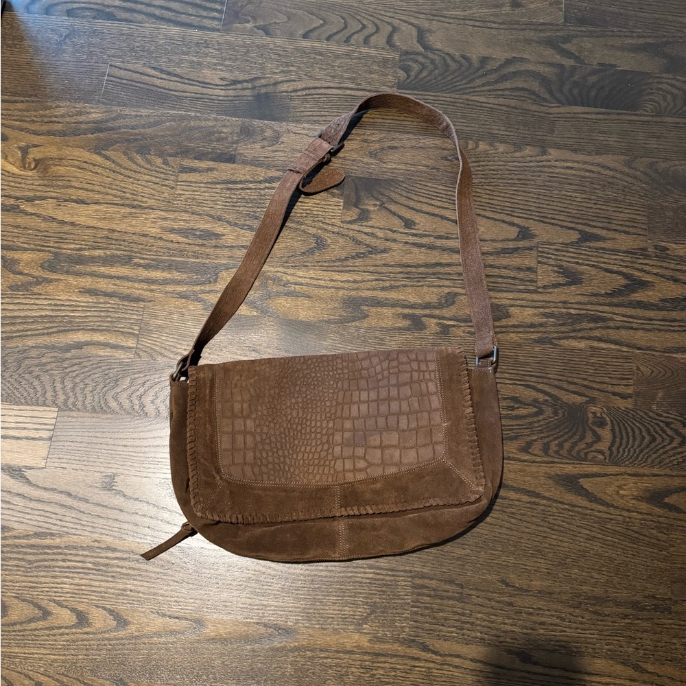 Brown Suede Crocodile-Embossed Free People Bag